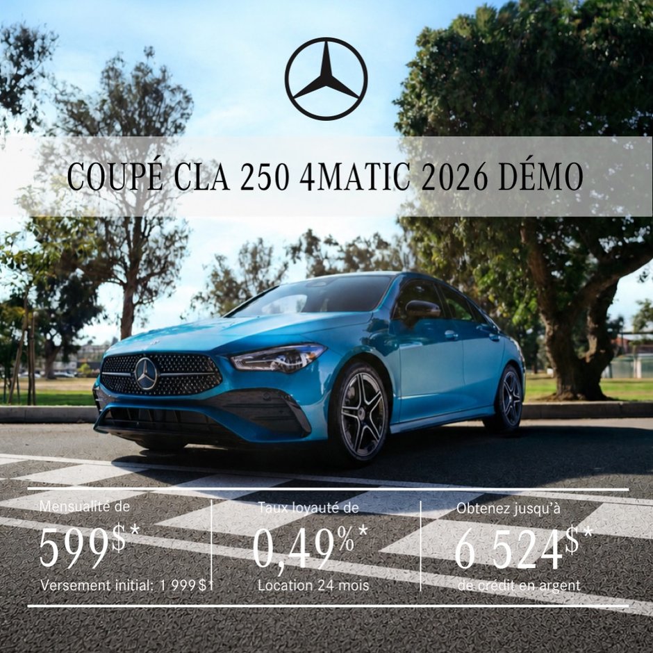 Coupé CLA 250 2026 en location 24 MOIS à partir de 599 $/mois + taxes*