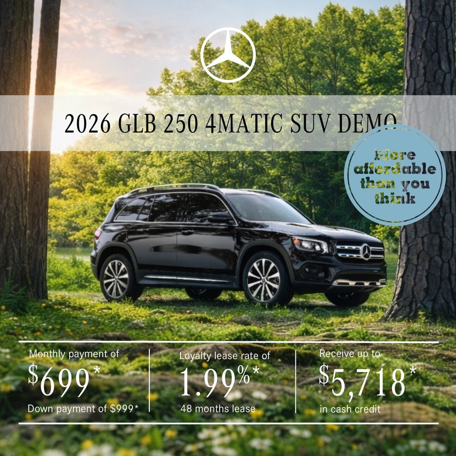 Lease the 2026 GLB 250 4MATIC SUV from $699/month + tax*