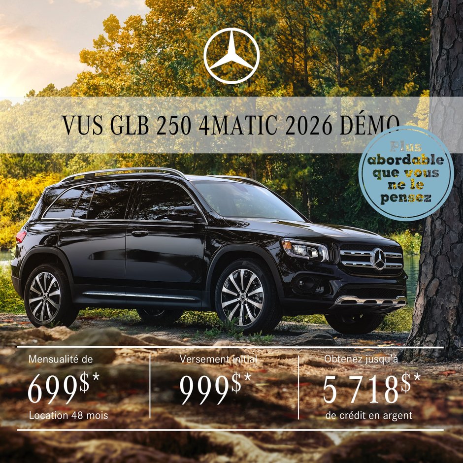 VUS GLB 250 4MATIC 2026 en location à partir de 699 $/mois + taxes*