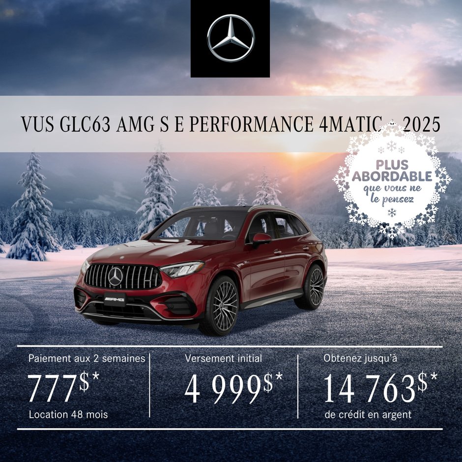 VUS GLC63 AMG S E PERFORMANCE 2025 à partir de 777 $/aux 2 semaines*+tx