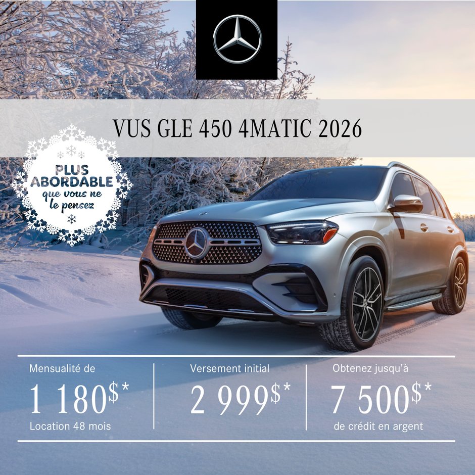 VUS GLE 450 4MATIC 2026 à partir de 1 180 $/mois*+tx