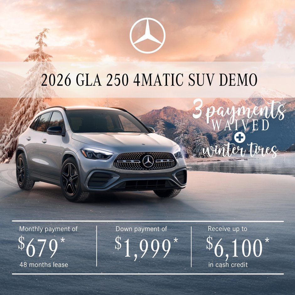Lease the 2026 GLA 250 4MATIC SUV from $679/per month + tax.