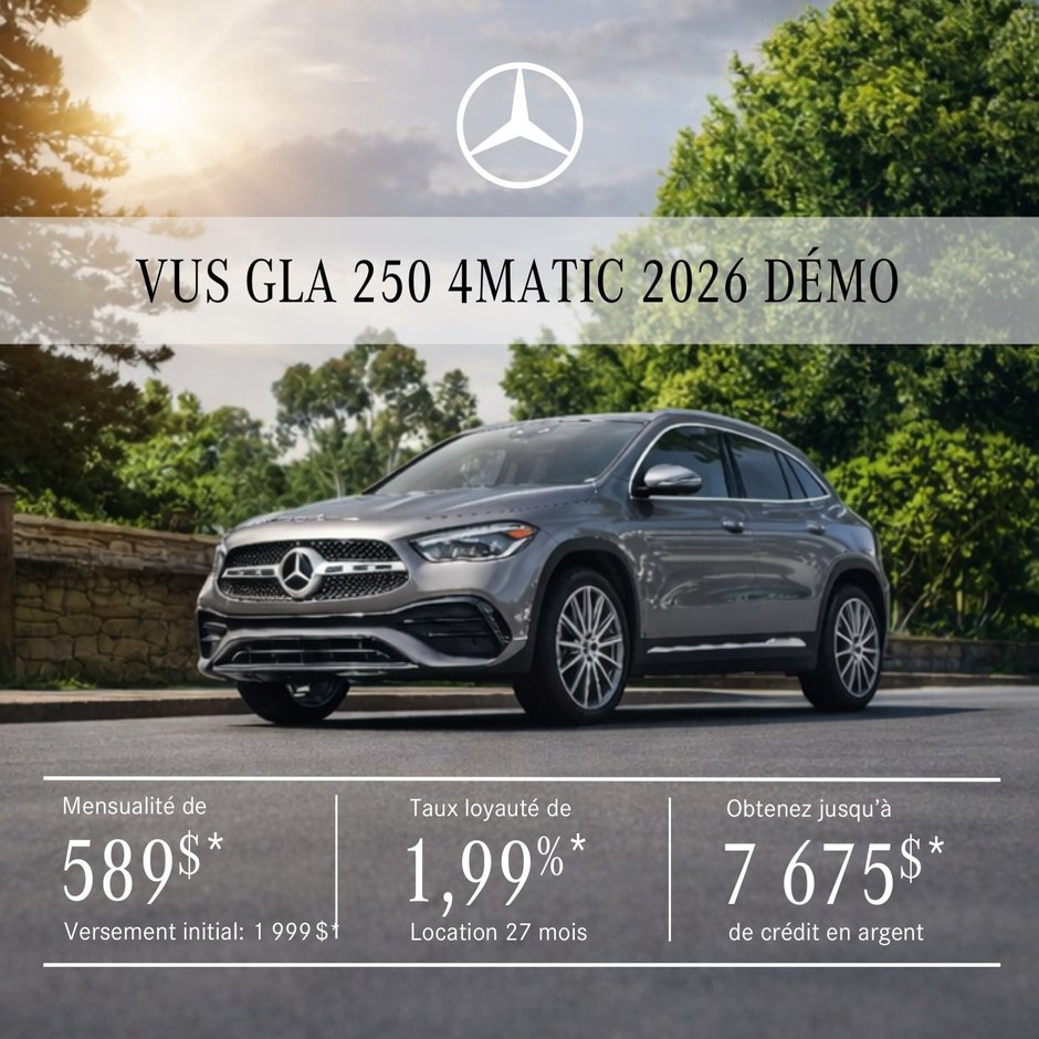 VUS GLA 250 2026 en location 27 MOIS à partir de 589 $/mois + taxes*
