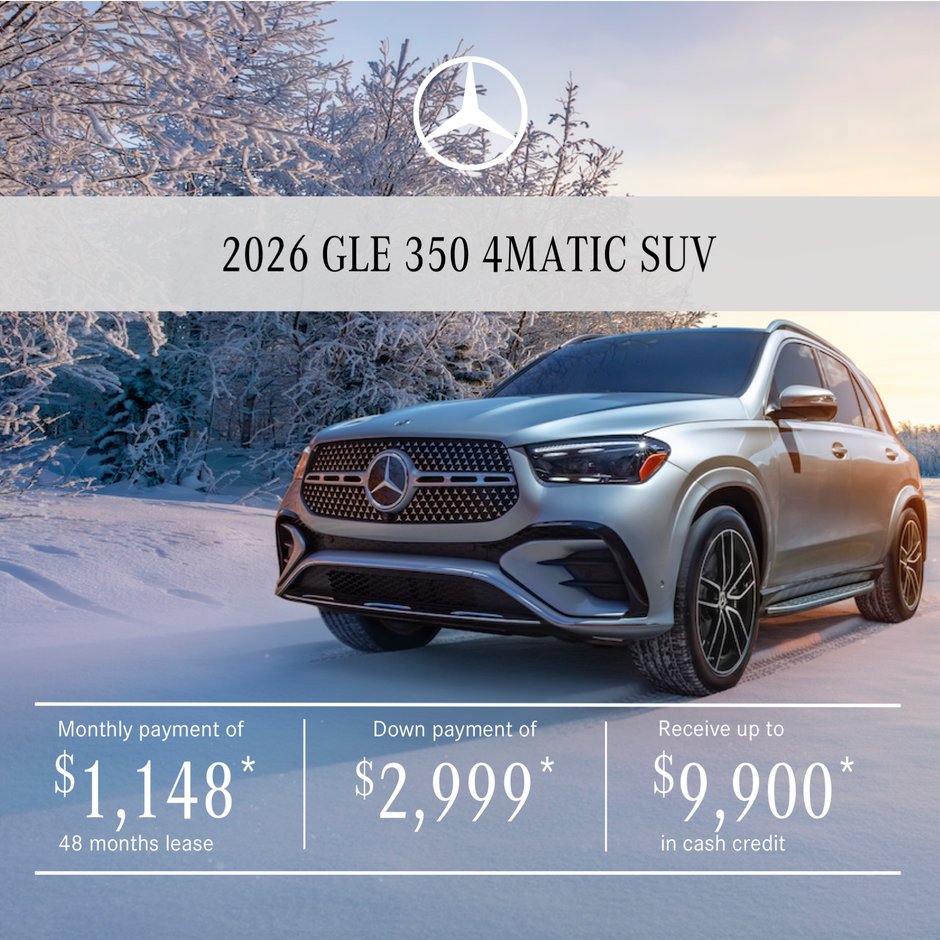 Lease the 2026 GLE 350 4MATIC SUV from $1,148/per month + tax.