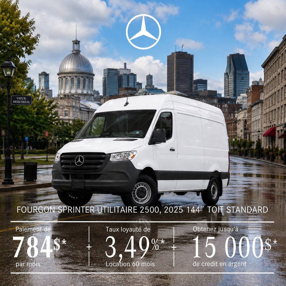 Fourgon Sprinter utilitaire 2500 Diesel 2025 – 144¨ Toit standard, location à partir de 784 $ par mois + taxes*