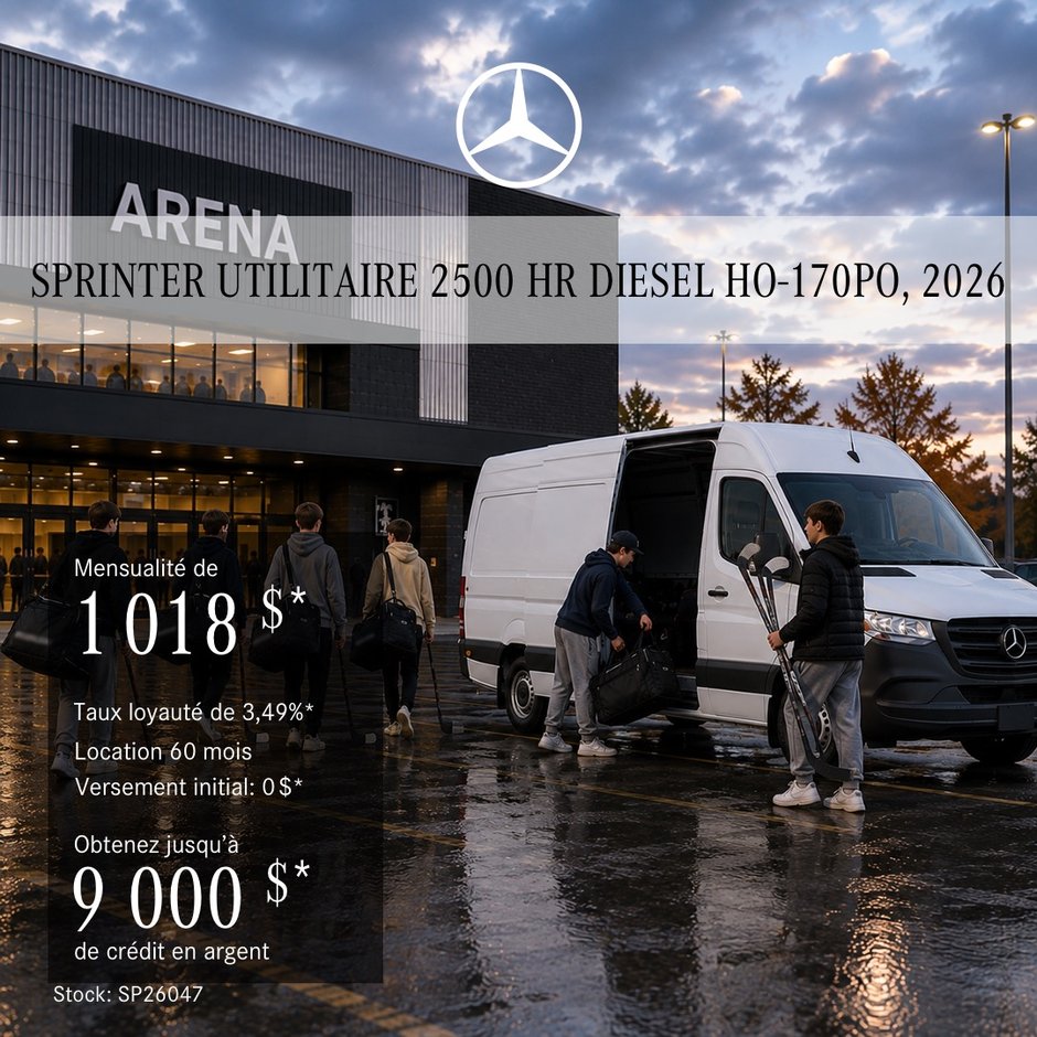 Fourgon Sprinter utilitaire 2500 Diesel HO 2026 – Toit surélevé 170 po, location à partir de 1 018 $ par mois + taxes*