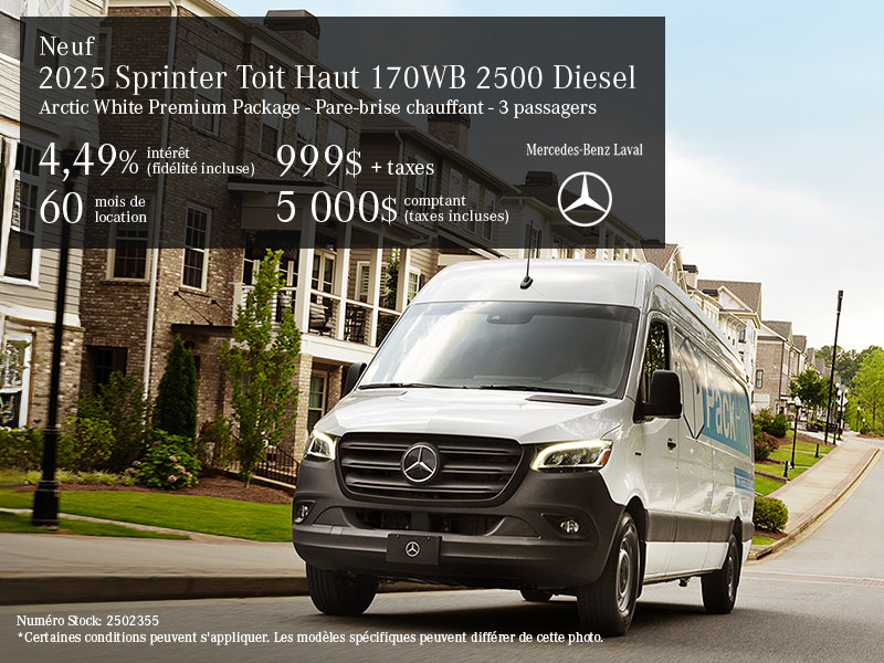 Nouveau Sprinter 2500 Diesel 2025 Toit Haut 170WB