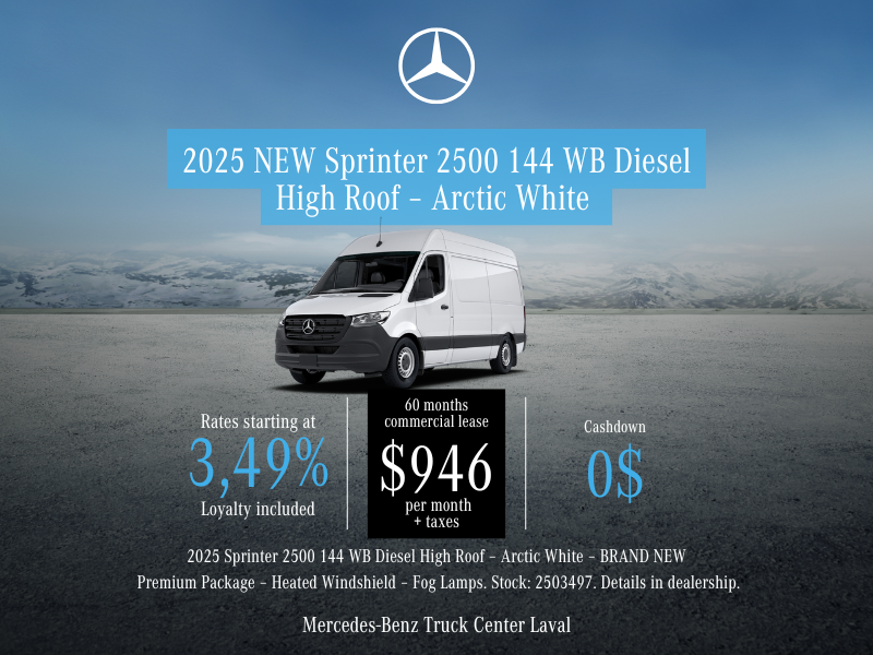 BRAND NEW OFFER: 2025 Sprinter 2500 144 WB Diesel High Roof