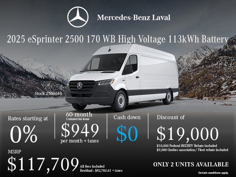 2025 eSprinter 2500 170 WB High Voltage 113kWh Battery