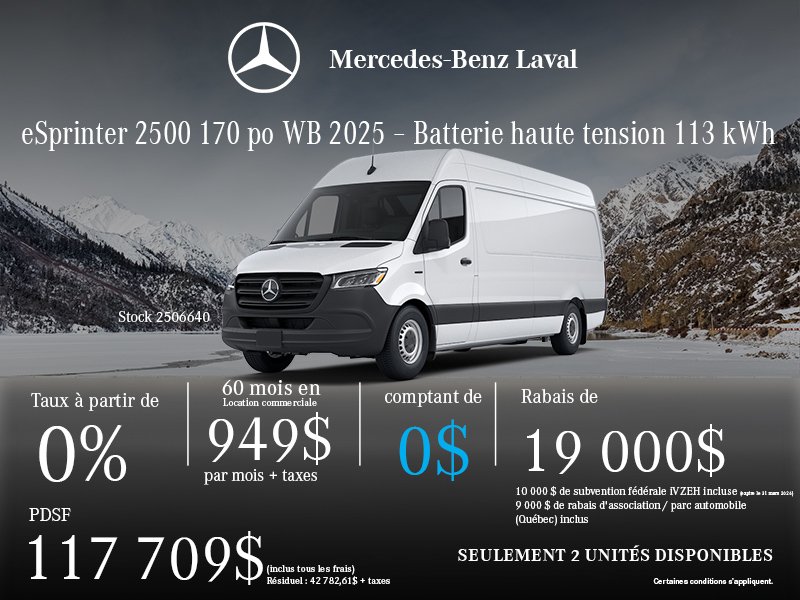 eSprinter 2500 170 po WB 2025 – Batterie haute tension 113 kWh