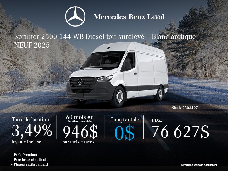 Sprinter 2500 144 WB Diesel Toit Élevé 2025