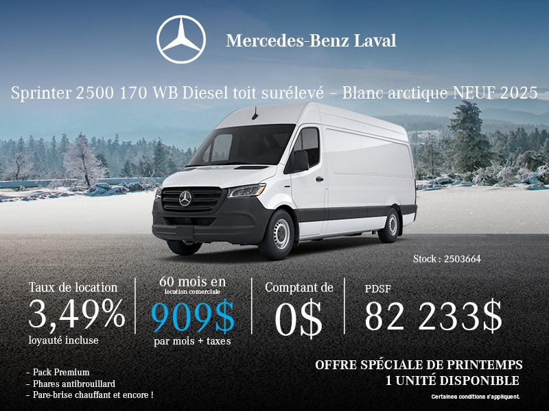 Sprinter 2500 170 po WB à toit élevé 2025, diesel