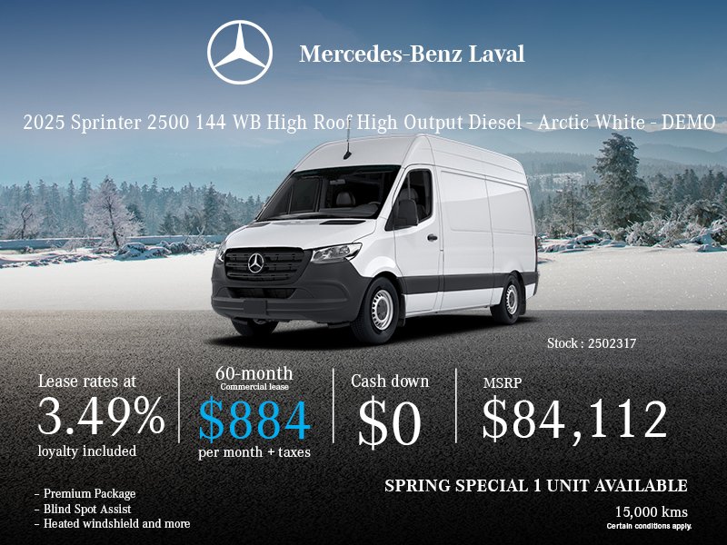 2025 Sprinter 2500 144 WB High Roof High Output Diesel