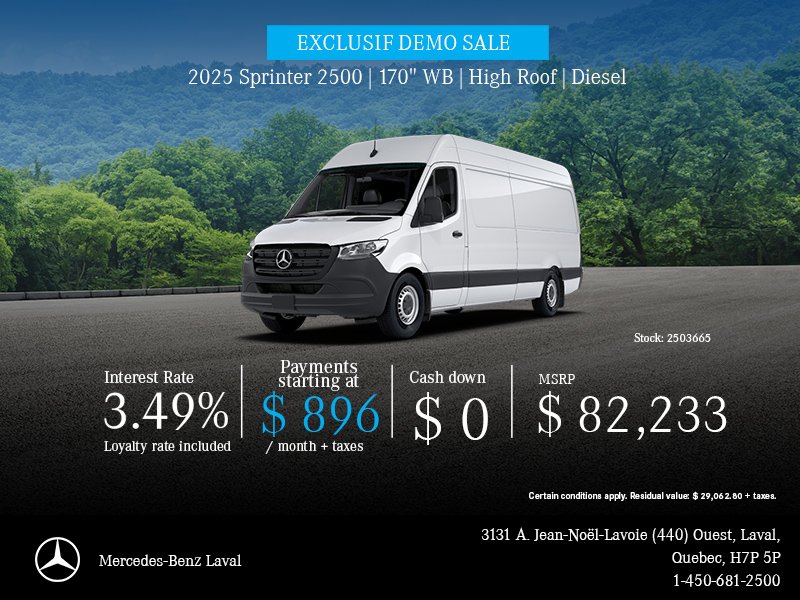 2025 Sprinter 2500 | 170 WB High Roof Diesel