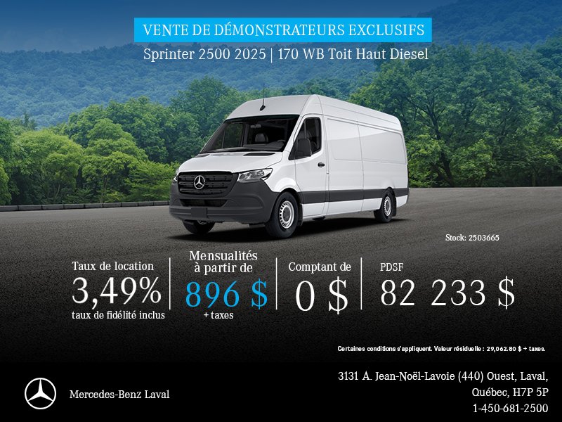 Sprinter 2500 2025 | 170 WB Toit Haut Diesel
