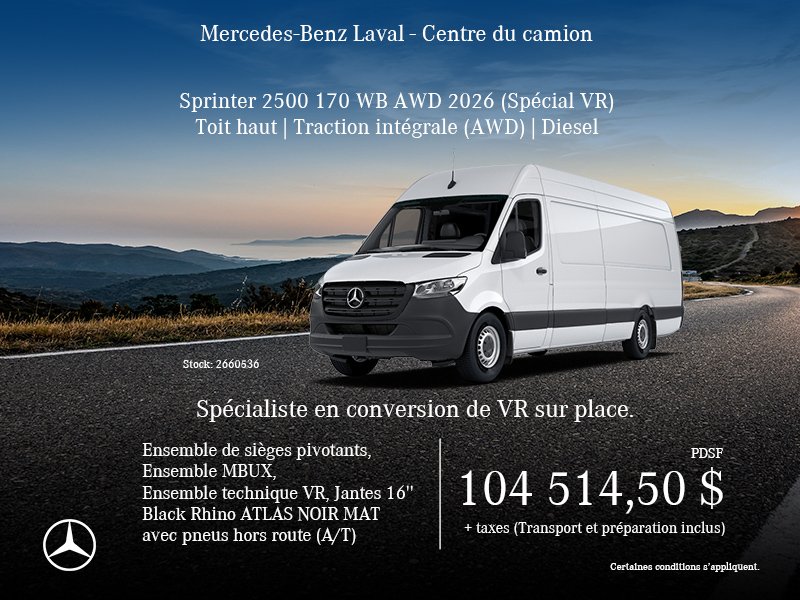 Sprinter 2500 2026 - 170 WB Toit Haut - Diesel