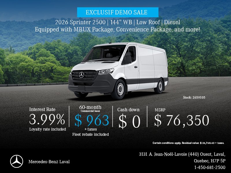 2026 Sprinter 2500 | 144 Low Roof Diesel