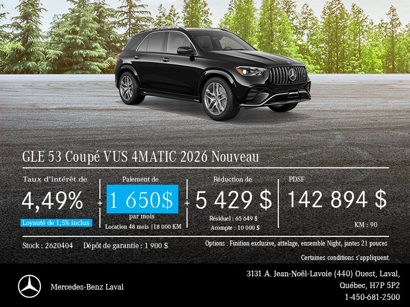 Nouveau AMG GLE 53 Coupé VUS 4MATIC 2026