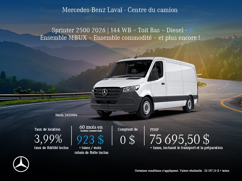 Sprinter 2500 144 WB 2026 - Toit bas - Diesel