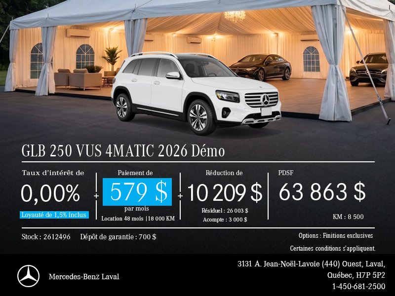 Démo GLB 250 VUS 4MATIC 2026