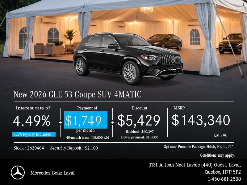 New 2026 GLE 53 Coupe SUV 4MATIC