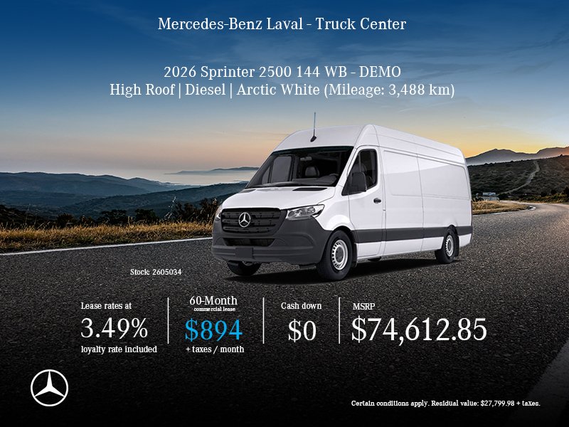 2026 Sprinter 2500 144 WB - High Roof - Diesel