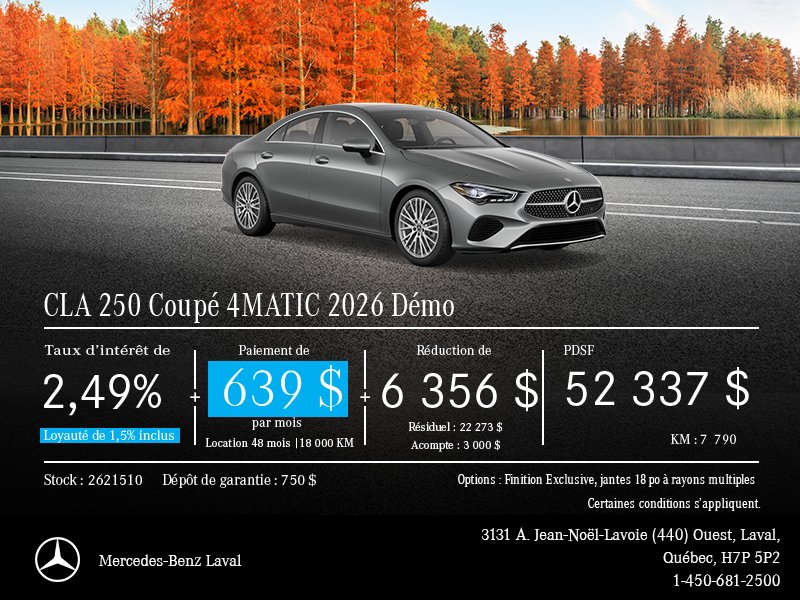 Mercedes-Benz CLA 250 Coupé 4MATIC Démo 2026