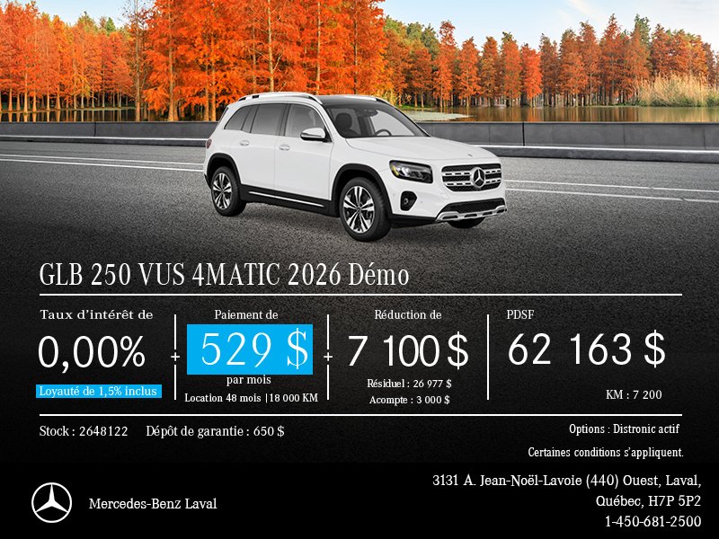 Mercedes-Benz GLB 250 VUS 4MATIC Démo 2026