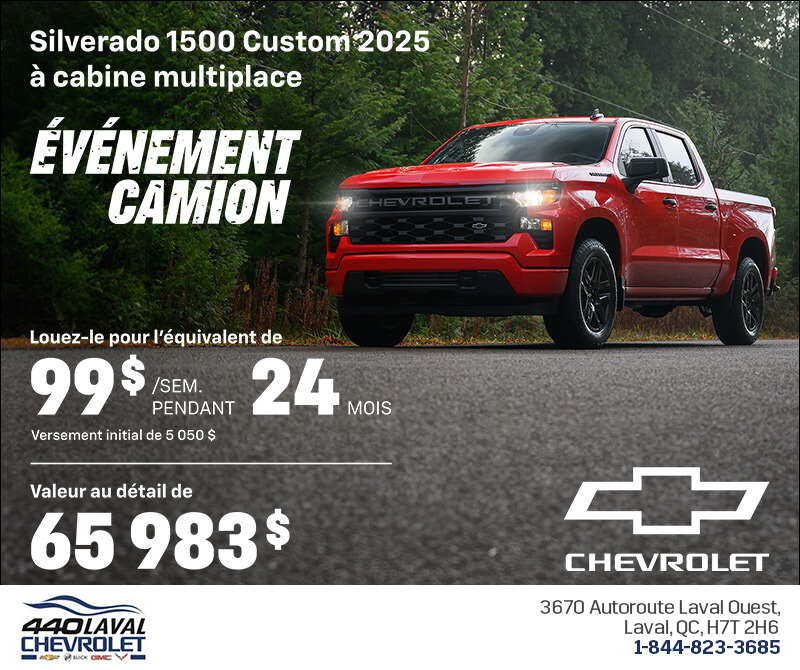 Procurez-vous le Chevrolet Silverado 1500 Custom 2025 à cabine multiplace