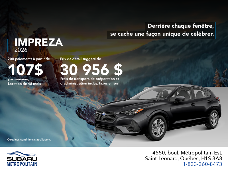 Procurez-vous la Impreza 2026!