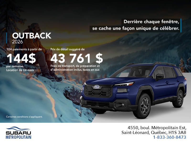 Procurez-vous le Outback 2026!