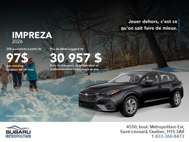 Procurez-vous la Impreza 2026!