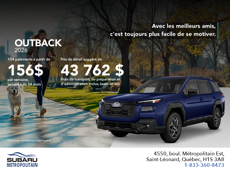 Procurez-vous le Outback 2026!