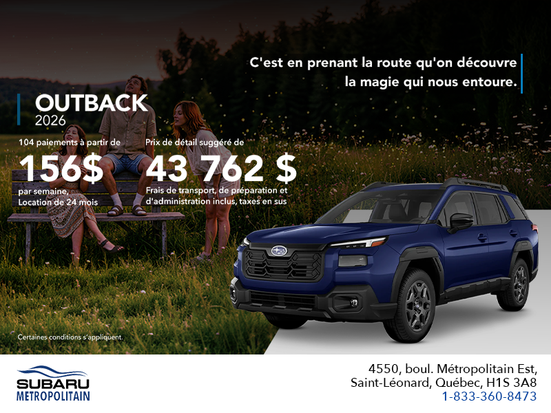 Procurez-vous le Outback 2026!